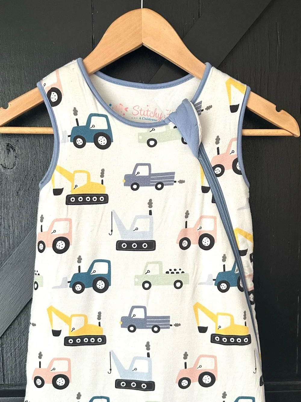 Stitchy Fish Boys Bamboo Construction Vehicles Zip Sleep Bag Sack L
